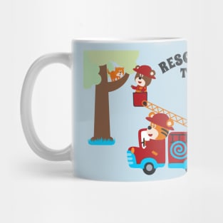 Fire rescue car with funny firefighter Mug